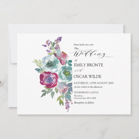 Mint en Mauve Waterverf Floral Wedding Kaart (Voorkant)