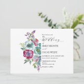 Mint en Mauve Waterverf Floral Wedding Kaart (Staand voorkant)