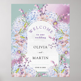 Mint en Mauve Wedding Waterverf Floral Poster