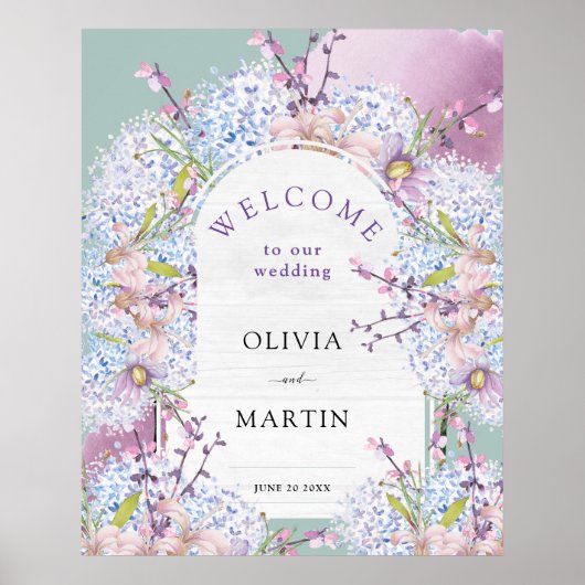 Mint en Mauve Wedding Waterverf Floral Poster (Voorkant)