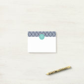 Mint en Navy Diamond Chevron Monogram Post-it® Notes (Op bureau)