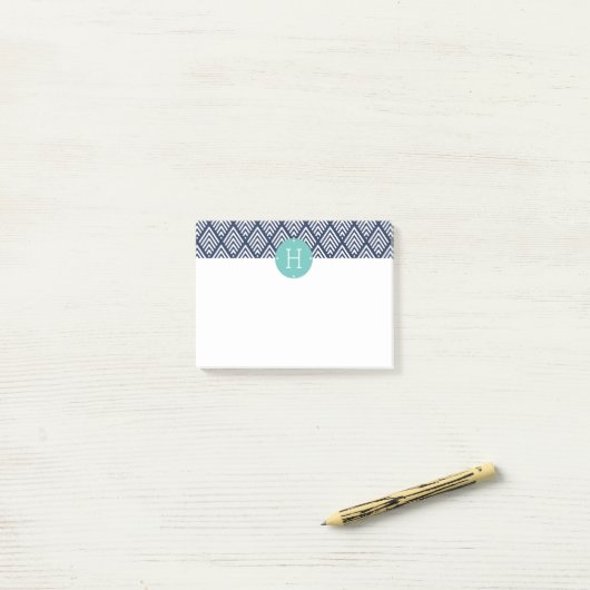 Mint en Navy Diamond Chevron Monogram Post-it® Notes (Op bureau)