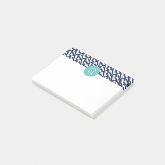 Mint en Navy Diamond Chevron Monogram Post-it® Notes (Schuin)