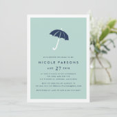 Mint en Navy Umbrella Baby shower Invitation Kaart (Staand voorkant)