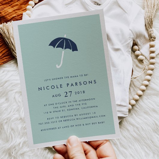 Mint en Navy Umbrella Baby shower Invitation Kaart