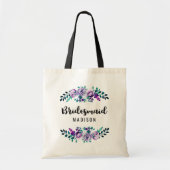 Mint en Paarse Floral Wreath Weddenschap Bridesmai Tote Bag (Voorkant)