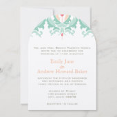 Mint en Peach Damask Wedding Invitation Kaart (Voorkant)