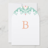 Mint en Peach Damask Wedding Invitation Kaart (Achterkant)