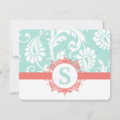 Mint en Peach Monogram Damask Wedding Invitations RSVP Kaartje (Achterkant)