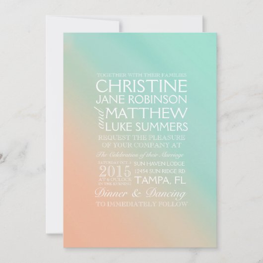 Mint en Peach Ombre Wedding Invitation Kaart (Voorkant)