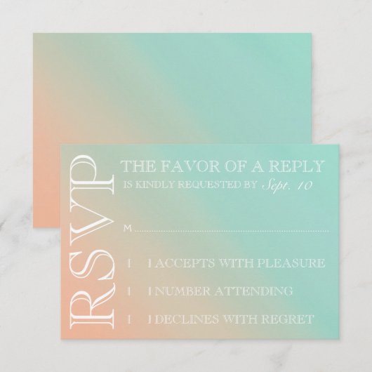 Mint en Peach Ombre Wedding Invitation rsvp Kaartje (Voorkant / Achterkant)