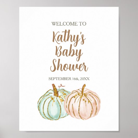 Mint en Peach Pomkin Gender onthullen Welkomstbord Poster (Voorkant)