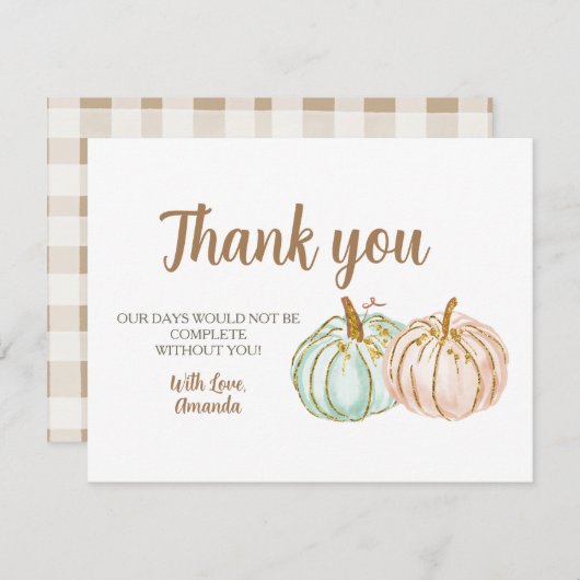 Mint en Peach Pomkin onthullen Dank u wel Bedankkaart (Voorkant / Achterkant)