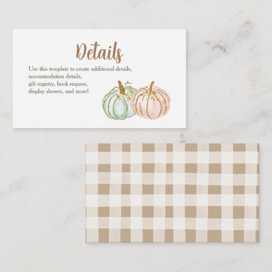 Mint en perspomkin-Baby shower Invoegen Kaart (Voorkant / Achterkant)