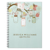 Mint en Retro Flowers & Mason Jars Notitieboek (Voorkant)