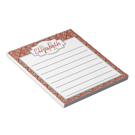 Mint- en Rode Monogram - Boom van het Levenspatroo Notitieblok (Schuin)