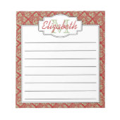 Mint- en Rode Monogram - Boom van het Levenspatroo Notitieblok (Voorkant)