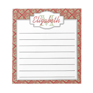 Mint- en Rode Monogram - Boom van het Levenspatroo Notitieblok