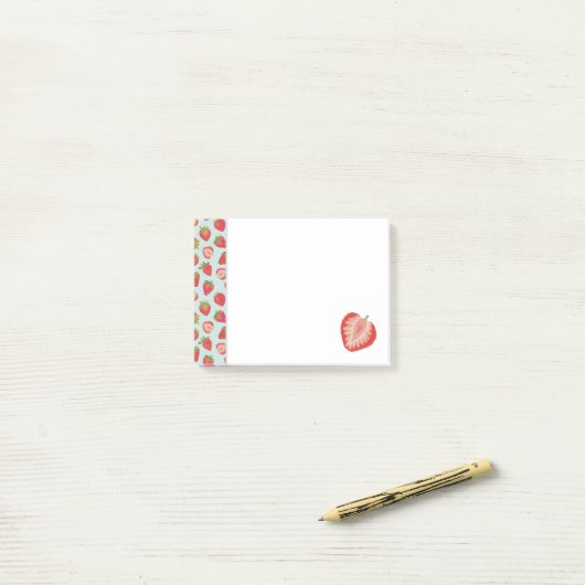 Mint- en Rode zomeraardbeienpatroon Post-it® Notes (Op bureau)