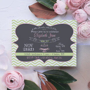 Mint en Roze Chalkboard Cake Birthday Invite Kaart
