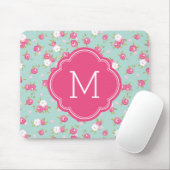 Mint en Roze  Floral Print Monogram Muismat (Met muis)
