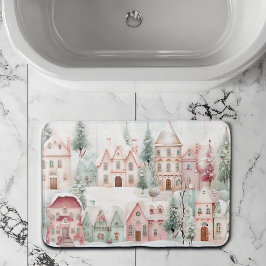 Mint en Roze Gezellige Waterverf Winter Scene Badmat