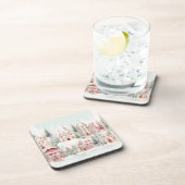 Mint en Roze Gezellige Waterverf Winter Scene Bier Onderzetter (Rechterzijde)