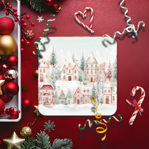 Mint en Roze Gezellige Waterverf Winter Scene Bier Onderzetter