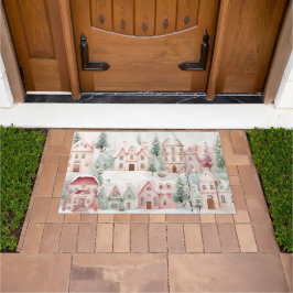 Mint en Roze Gezellige Waterverf Winter Scene Deurmat
