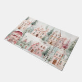 Mint en Roze Gezellige Waterverf Winter Scene Deurmat (Schuin)