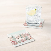 Mint en Roze Gezellige Waterverf Winter Scene Kartonnen Onderzetters (Insitu)