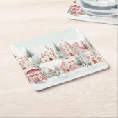 Mint en Roze Gezellige Waterverf Winter Scene Kartonnen Onderzetters (Schuin)