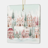 Mint en Roze Gezellige Waterverf Winter Scene Keramisch Ornament (Links)