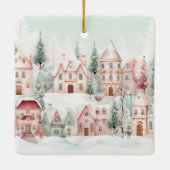 Mint en Roze Gezellige Waterverf Winter Scene Keramisch Ornament (Achterkant)
