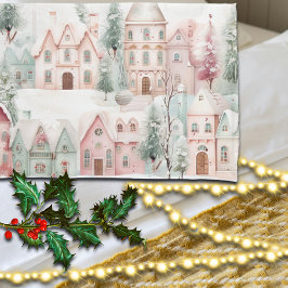 Mint en Roze Gezellige Waterverf Winter Scene Kussensloop