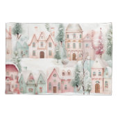 Mint en Roze Gezellige Waterverf Winter Scene Kussensloop (Achterkant)