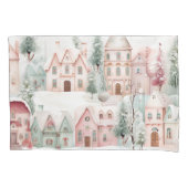 Mint en Roze Gezellige Waterverf Winter Scene Kussensloop (Voorkant)
