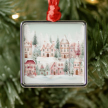 Mint en Roze Gezellige Waterverf Winter Scene