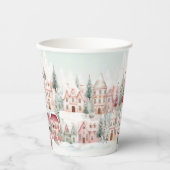 Mint en Roze Gezellige Waterverf Winter Scene Papieren Bekers (Voorkant)