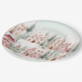 Mint en Roze Gezellige Waterverf Winter Scene Papieren Bordje (Gekanteld)