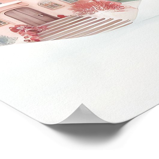 Mint en Roze Gezellige Waterverf Winter Scene Poster (Hoek)