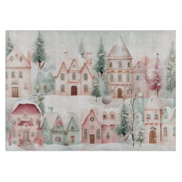 Mint en Roze Gezellige Waterverf Winter Scene Snijplank