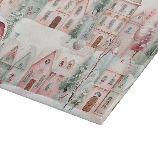 Mint en Roze Gezellige Waterverf Winter Scene Snijplank (Hoek)