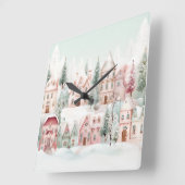 Mint en Roze Gezellige Waterverf Winter Scene Vierkante Klok (Hoek)