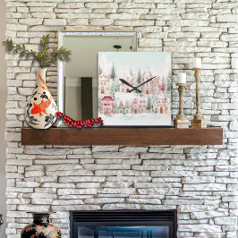 Mint en Roze Gezellige Waterverf Winter Scene Vierkante Klok