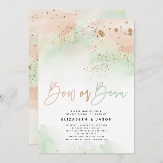 Mint en roze glitter voor geslacht onthulling met  kaart (Voorkant / Achterkant)