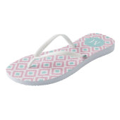 Mint en roze Ikat Pattern Monogram Teenslippers (Schuin)