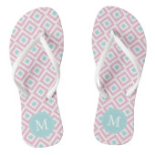 Mint en roze Ikat Pattern Monogram Teenslippers (Voetbed)