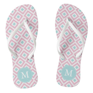 Mint en roze Ikat Pattern Monogram Teenslippers
