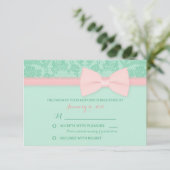 Mint en Roze Lace Wedding RSVP Kaartje (Staand voorkant)